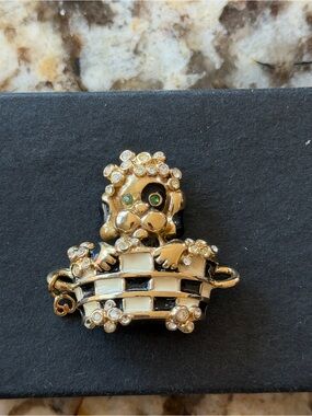 St. John Gold, Black and Cream Pup in Bathtub Brooch